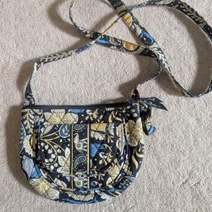 Vera Bradley Quilted Cotton Crossbody Bag | Floral Paisley Blue Yellow Pattern